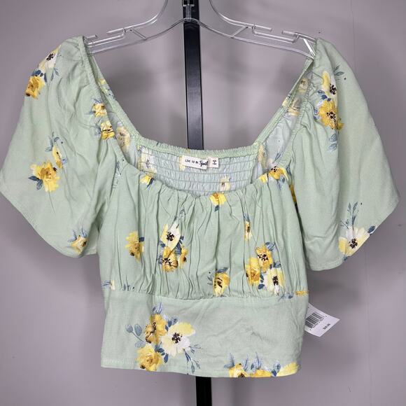 Live To be Spoiled Crop Top- Large- NWT sage floral, smocked elastic back - Picture 1 of 5